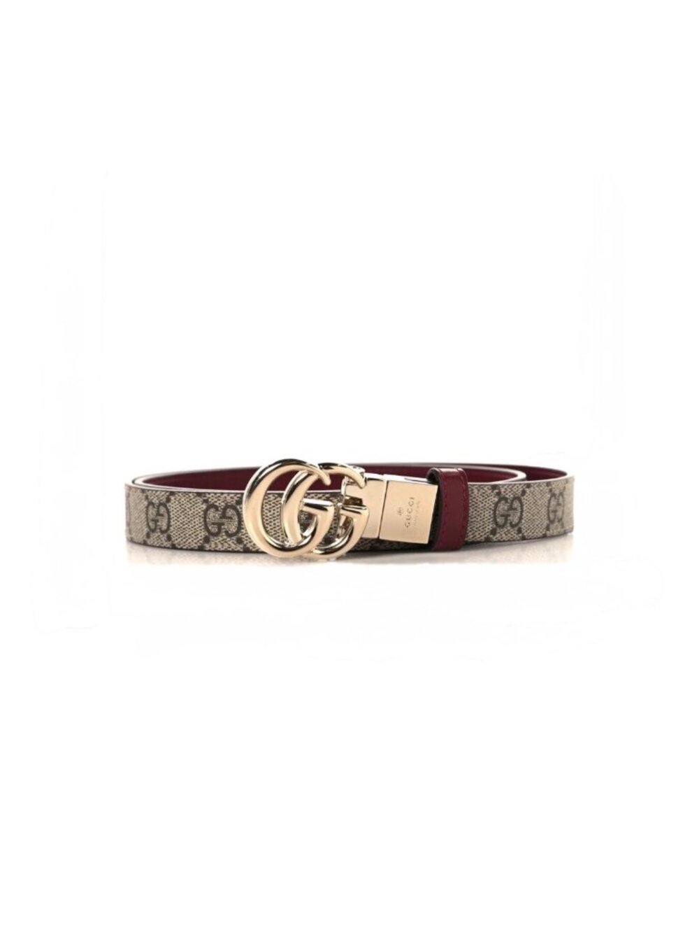 Gucci GG Supreme Monogram Plutone Calfskin Reversible W20mm Belt Beige Rosso Anc